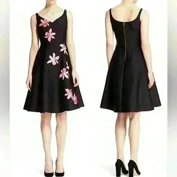 NWOT Kate Spade new without tag Black Tiger Lily Applique Fit & Flare Dress sz 4 - Picture 2 of 15